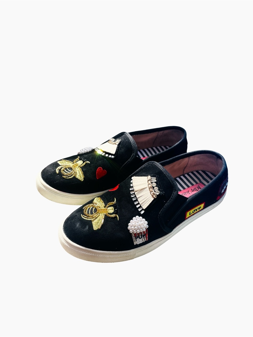 Betsey Johnson Coopers Embellished Slip On Black Sneakers Comfort Shoes Size 6.5